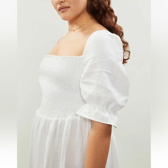 REFORMATION White MARABELLA Smocked Summer Linen Front Slit Midi Dress - Picture 7 of 11